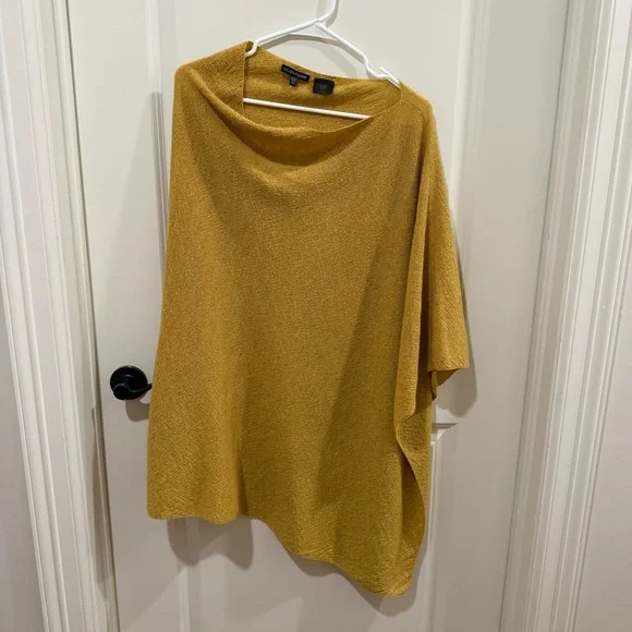 Eileen Fisher Italian Yarn Wool Asymmetric Poncho Lightweight Yellow One Size - Picture 9 of 9